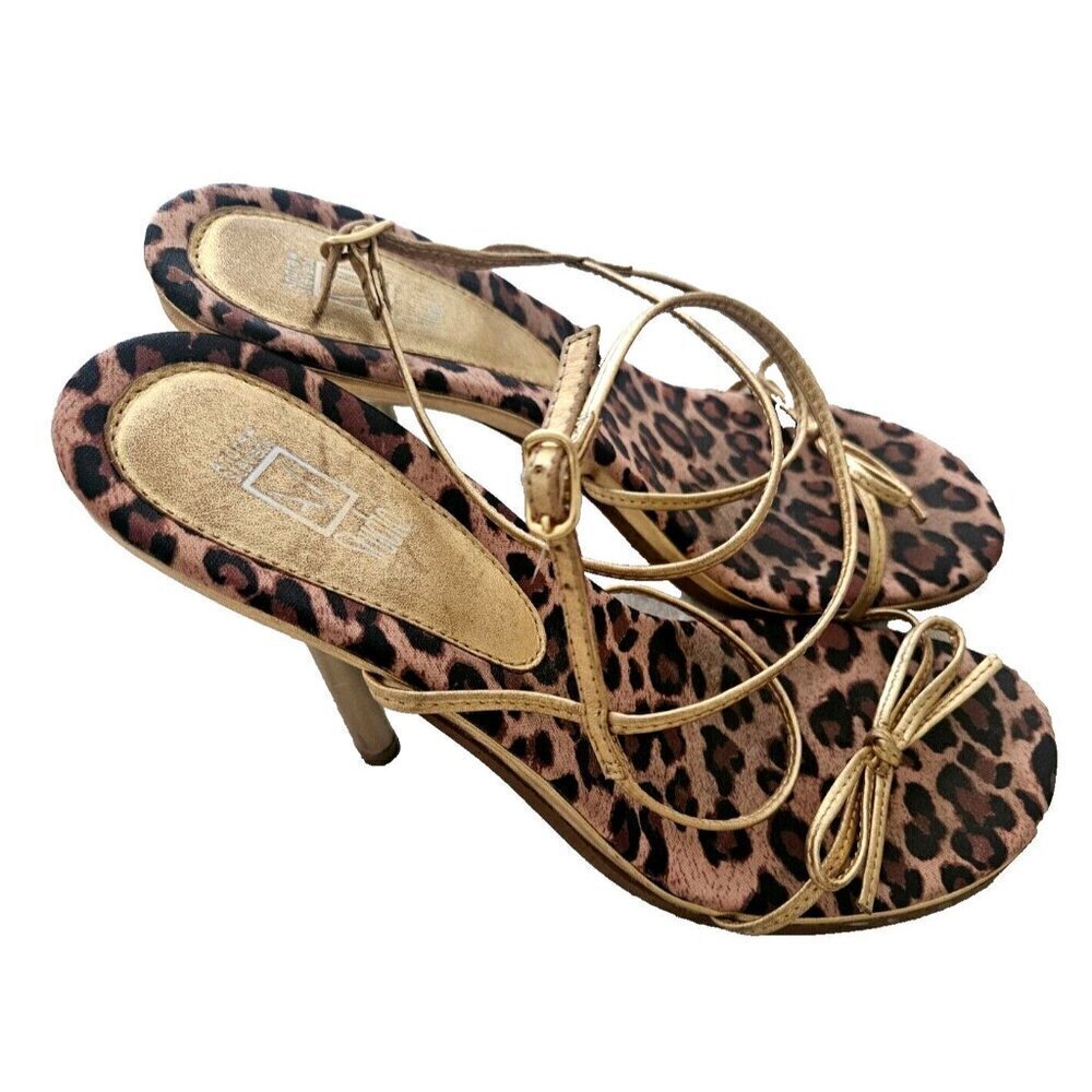 Andrew Stevens Studio Open Toe Leather Strappy Sandal Animal Print Gold Size 7 - Picture 3 of 7